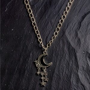 🖤🌙 Handmade Crescent Stars Moon Black Sterling Silver Plated Necklace 🖤🌙
